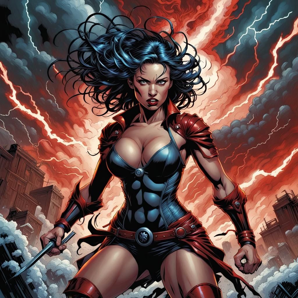 Lady BloodStorm Portrait in Comic Book Style
