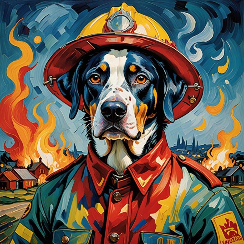 Heroic Dalmatian Firefighter in Vibrant Neo-Expressionist St...