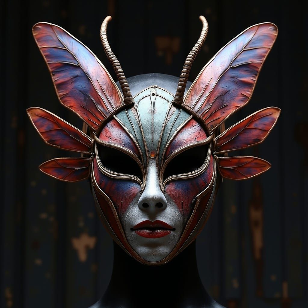 Insectile Intrigue: Futuristic Mask with Iridescent Wings