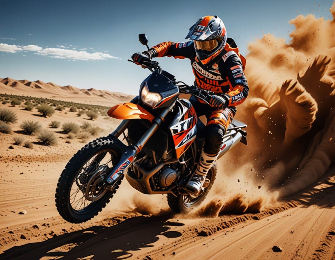 Racing Motorcyclist in Dramatic Dakar Rally Scene
