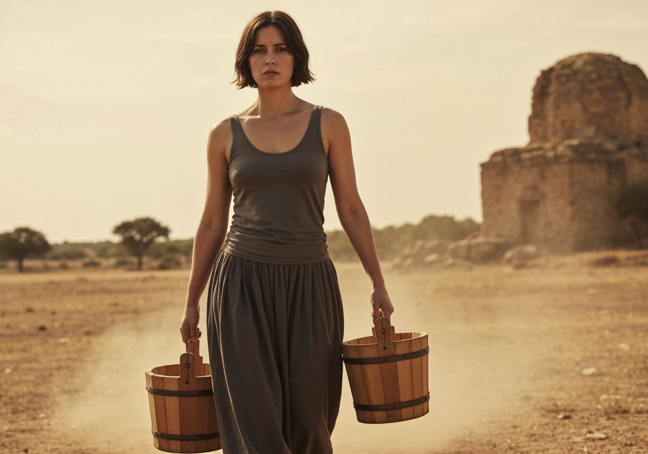 Female Water Carrier in Rustic Realism Style