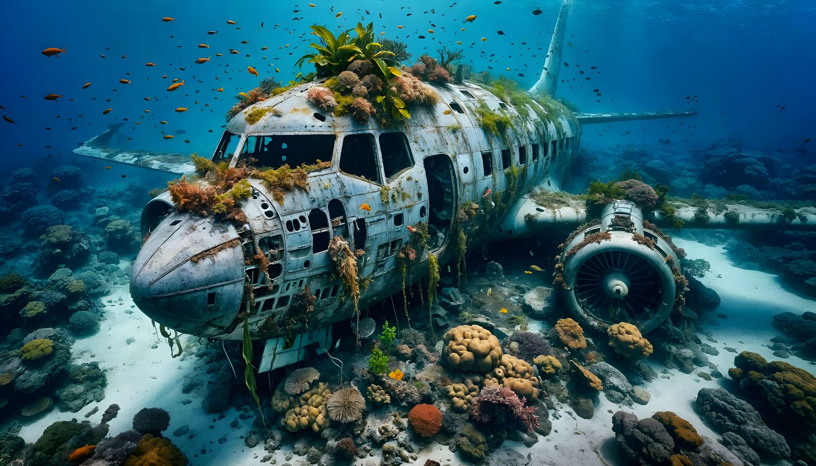Abandoned Airplane Reclaimed by the Ocean Reef