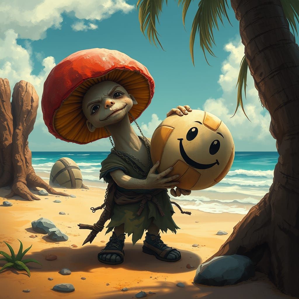 Mushroom Castaway Clings to Wilson on Sunny Beach