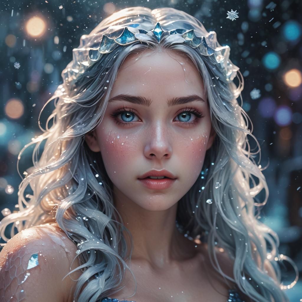Icy Mermaid Princess in Hyperrealistic Style