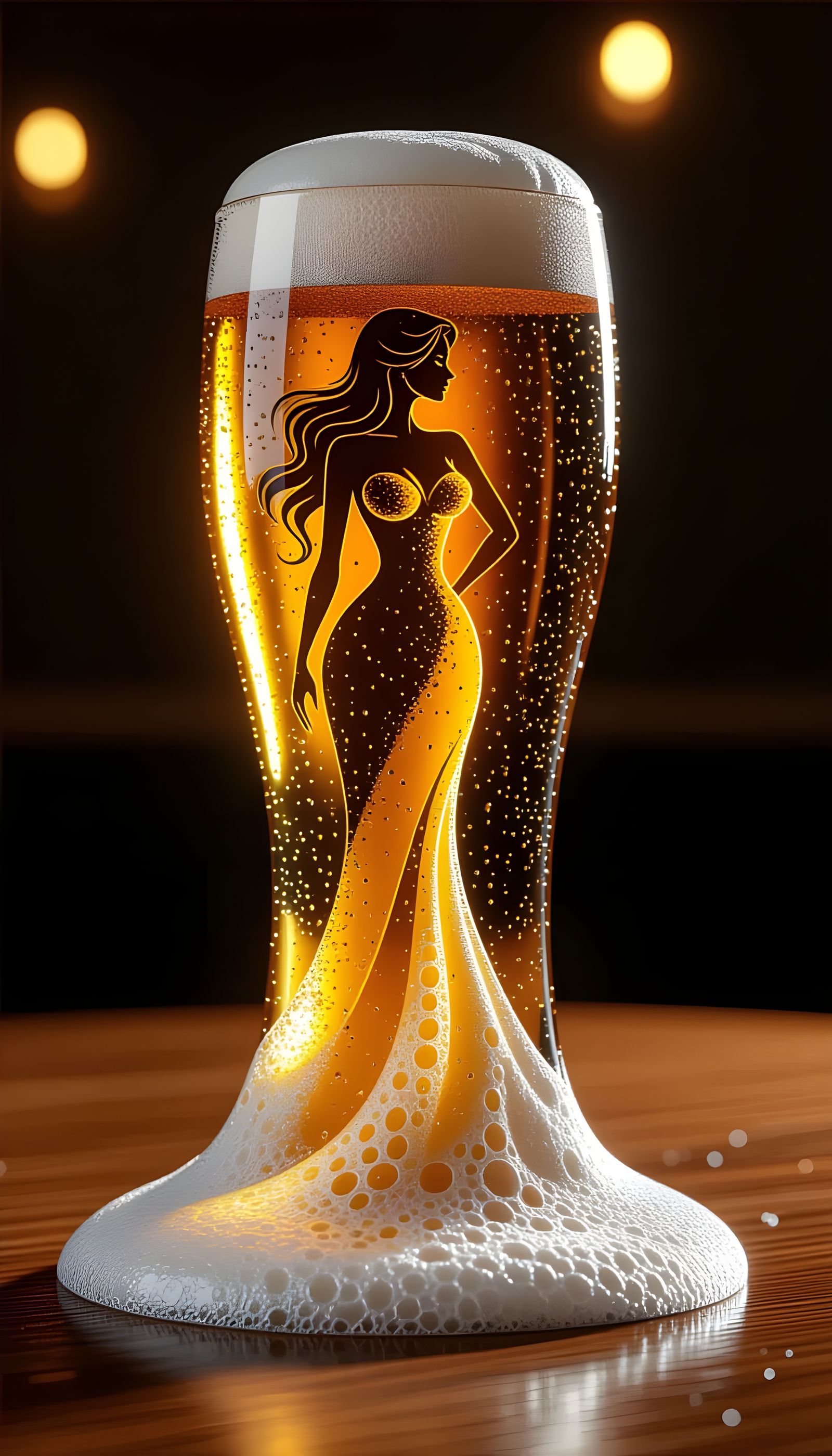 Foam Sculpture: Elegant Woman in Beer Glass