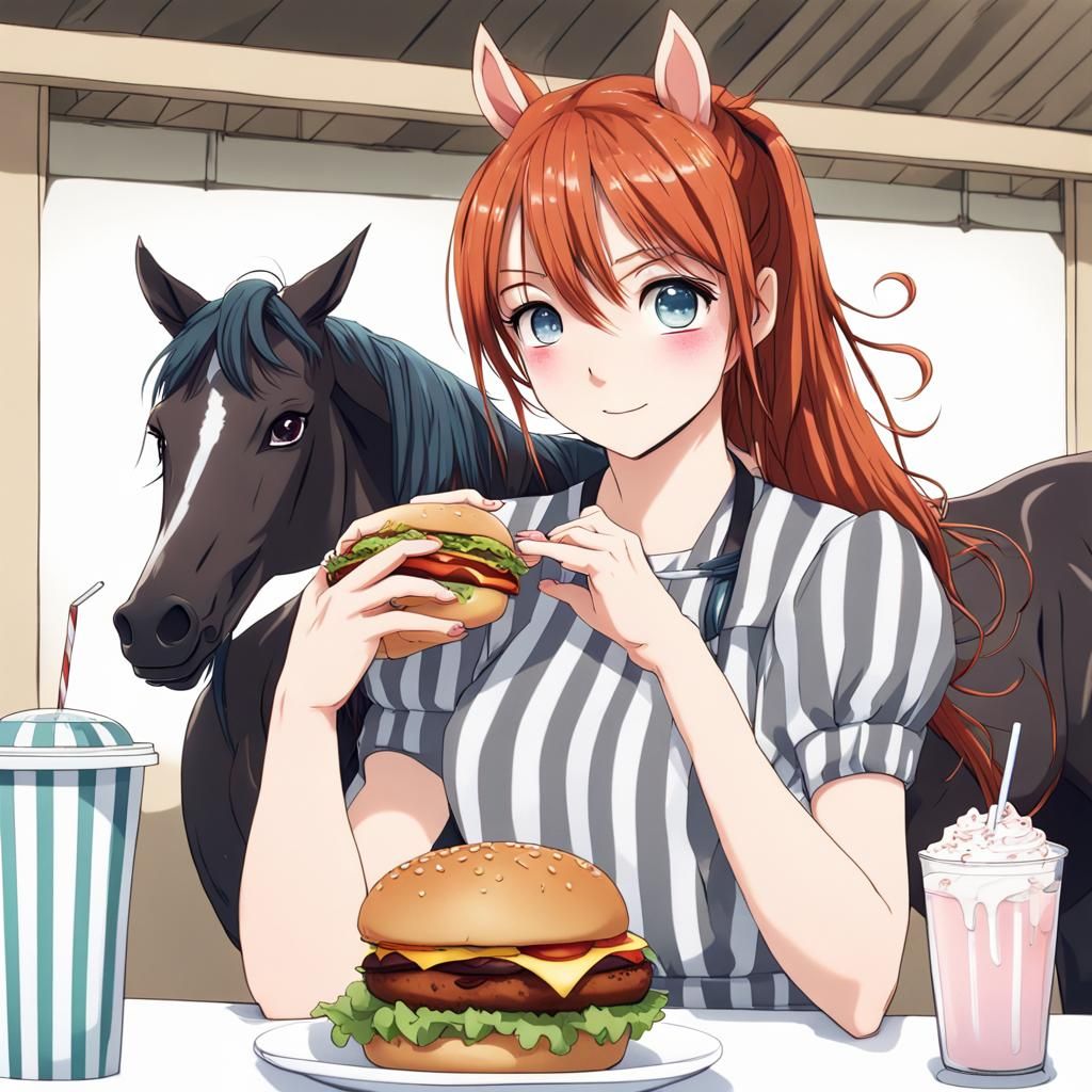 Girl Grooms Horse While Eating, Anime Key Visual
