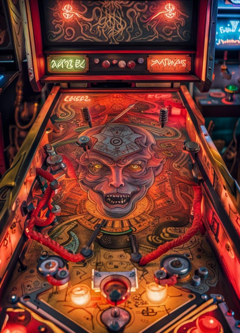 Sinister Demonic Pinball Machine with Runes
