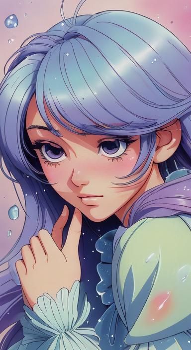 Anime-Inspired Macro Portrait with Dew Drops