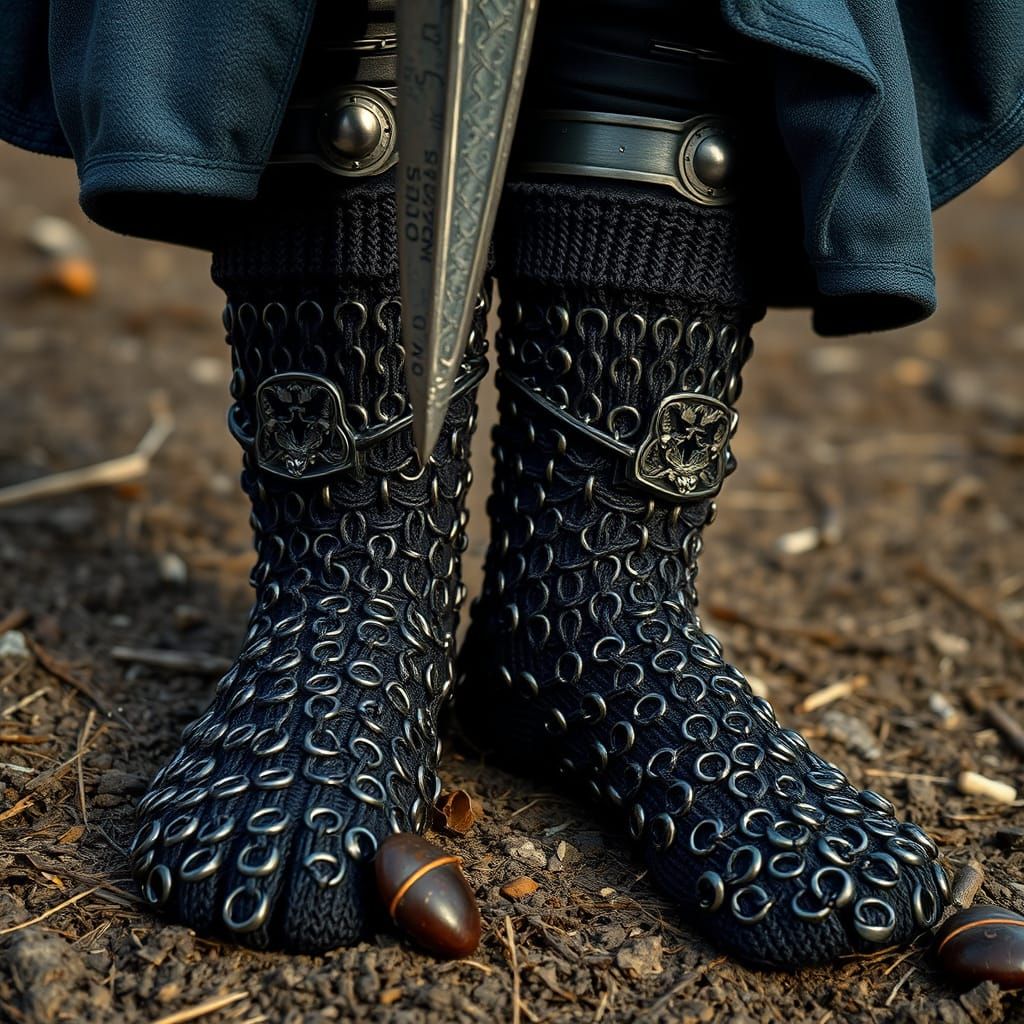 Knight's Intricate Steel Ring Socks in Industrial Style