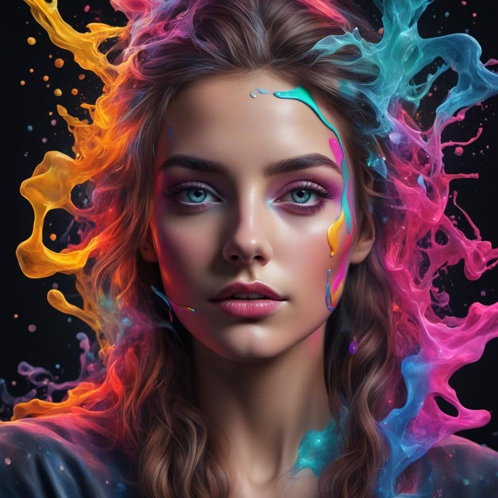 Abstract Neon Woman in Hyperrealistic Style