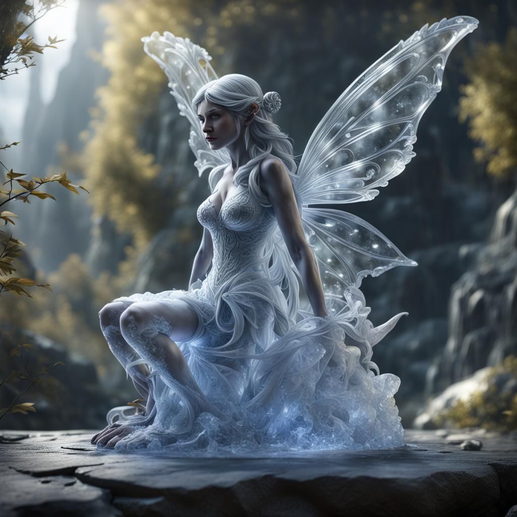 Hyper Realistic Ice Fairy Statue in Matte Painting Style