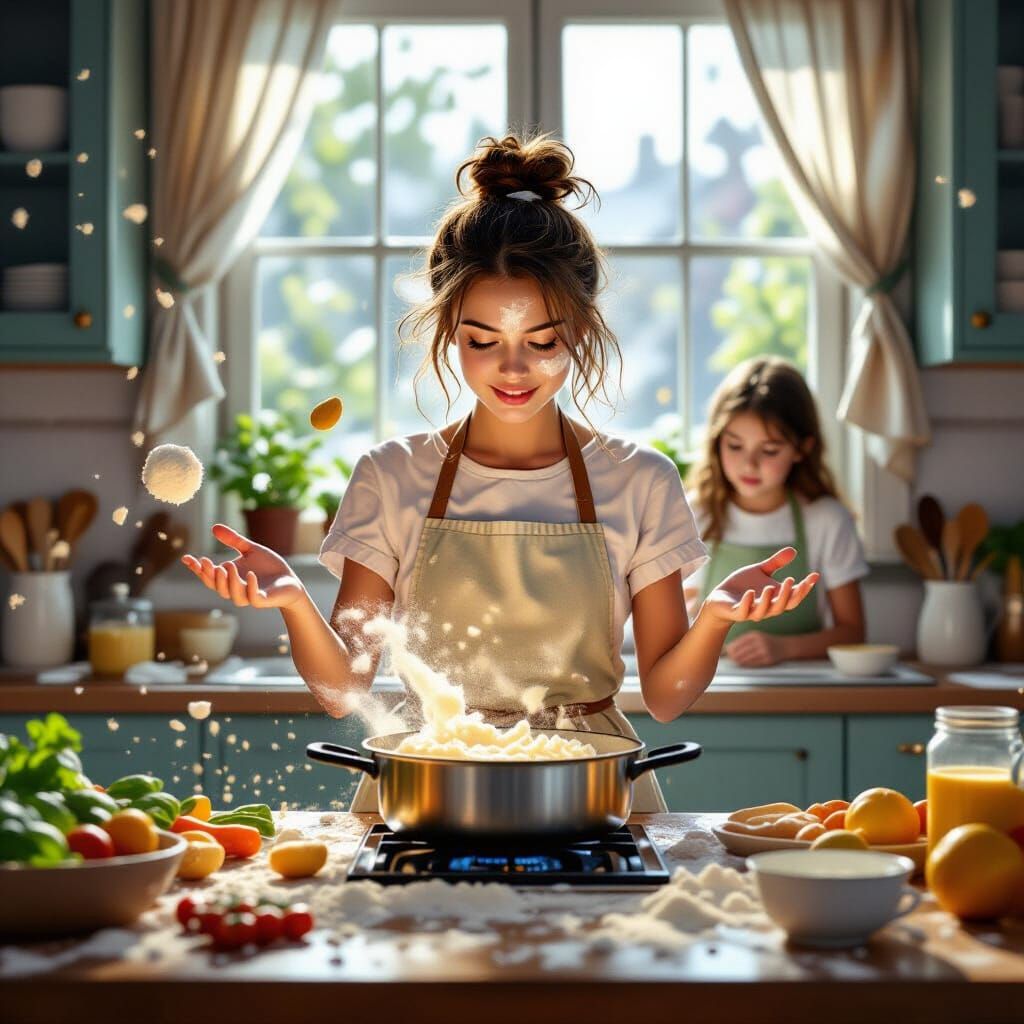 Young Witch Creates Kitchen Magic in Ultra-Realistic Digital...