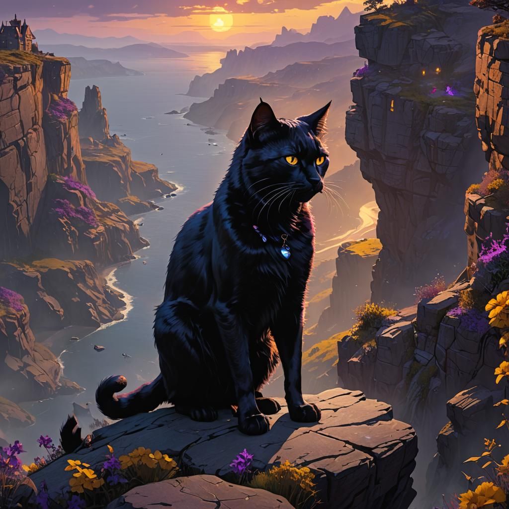 Wicked Black Cat at Dawn: A Dark Fantasy Masterpiece