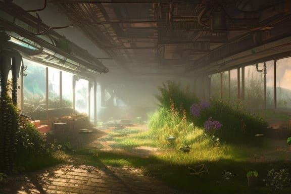 Dieselpunk Hydroponics Farm in Maximalist Style