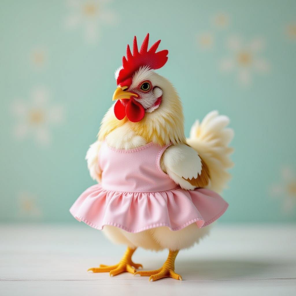 Cute Chicken in Pink Dress with Bow