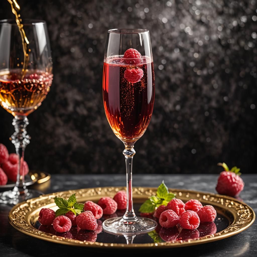 Elegant Kir Royale in Crystal Flute, Hyperrealistic Photogra...