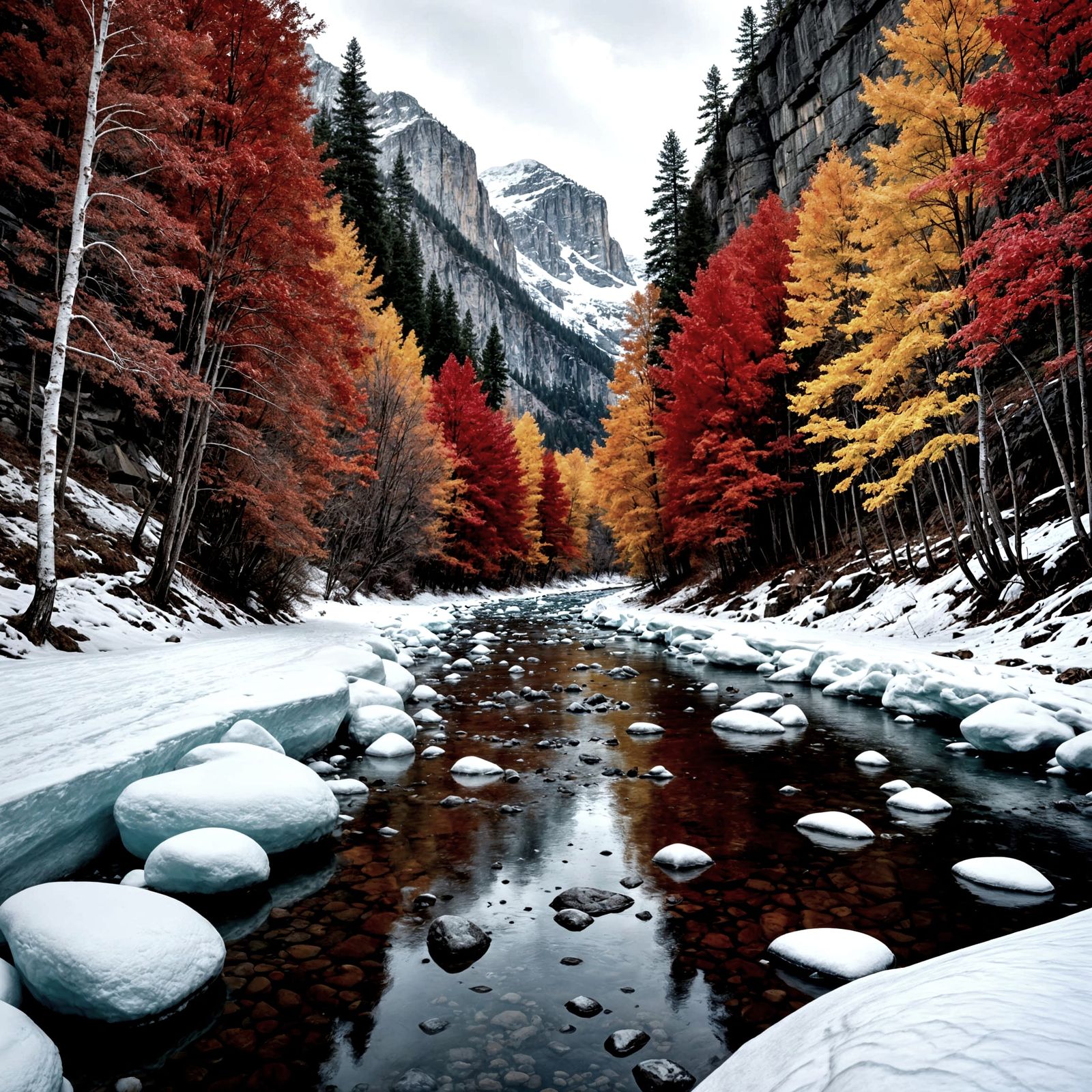 Vibrant Reaper Gathering in Icy Creek Landscape