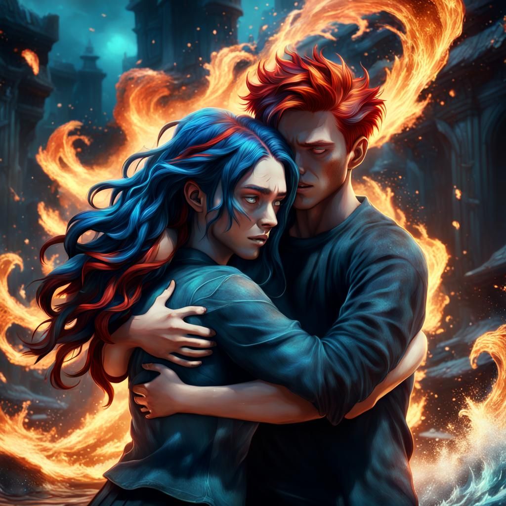 Teenagers Embrace in Fantasy Splash Screen Art