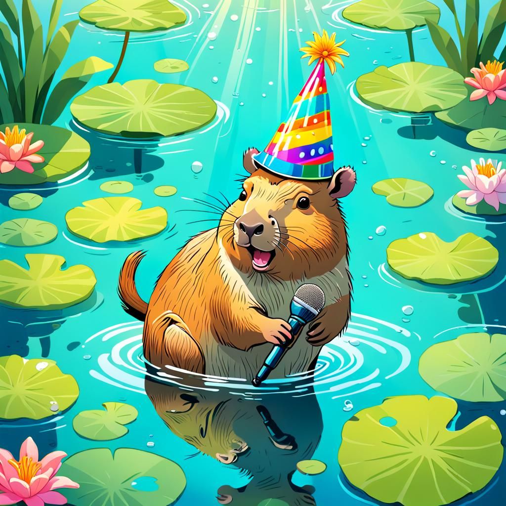Capybara's Karaoke Party: A Playful Digital Illustration