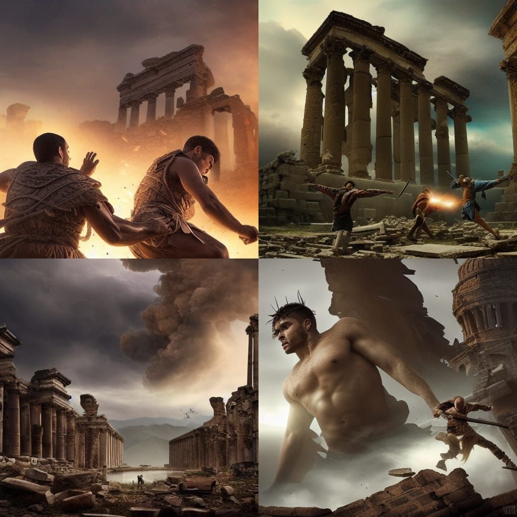 Epic Battle in Ancient Ruins: Digital Matte Painting