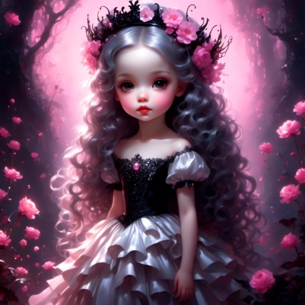 Cute Gothic Fairy Chibi Girl in Oil Paint