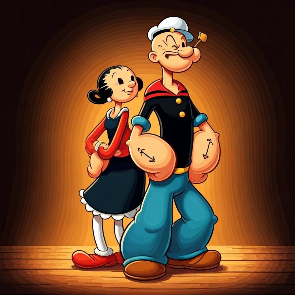 Popeye and Olive Oyl in Classic Cartoon Style