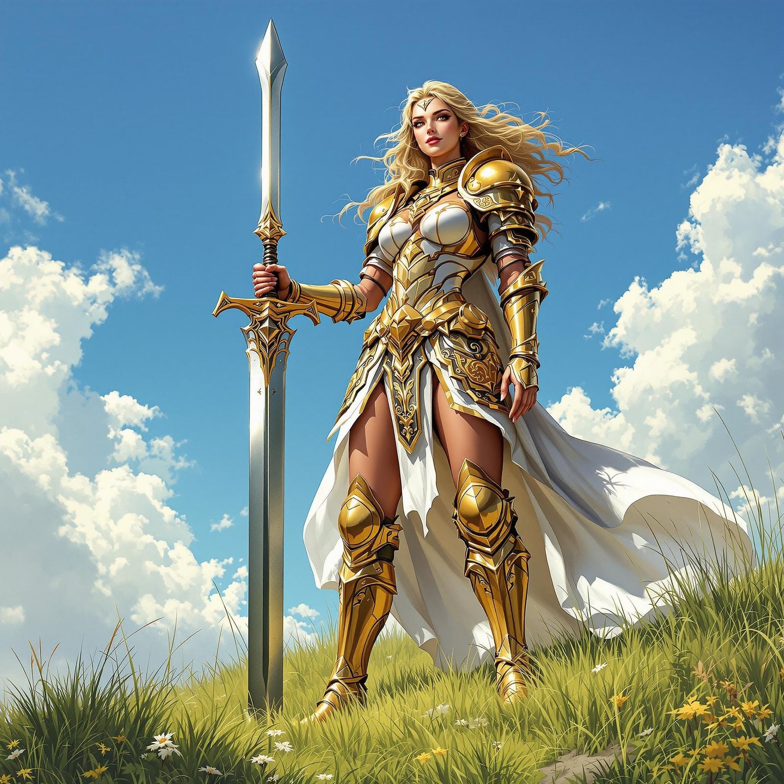 Female Paladin with Greatsword in Pin-Up Style