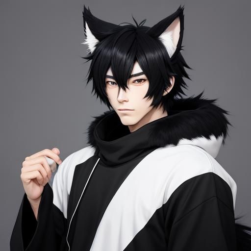 Anime Boy Fursona with Black Ears and Tail