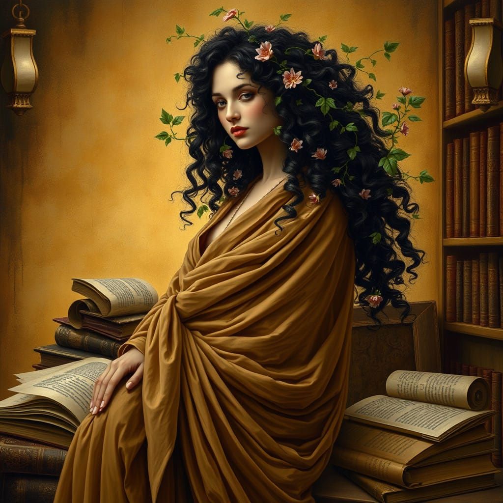 A Visionary Scholar Surrounded by Ancient Wisdom