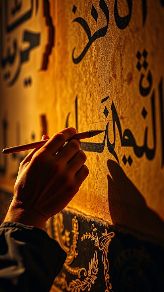 Arabic Calligraphy Close-up in Cinematic Style