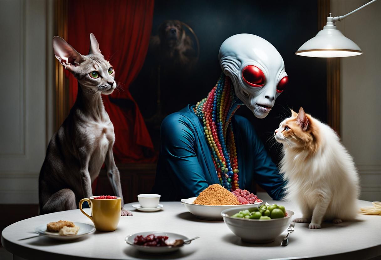 Hyperrealistic Alien Portraits with Pets in Detailed Matte P...