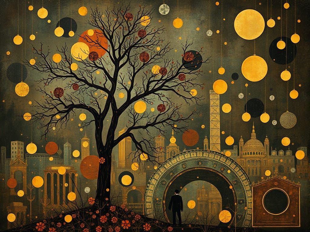 Gilded Bohemian Goddess in Distressed Art Nouveau Style