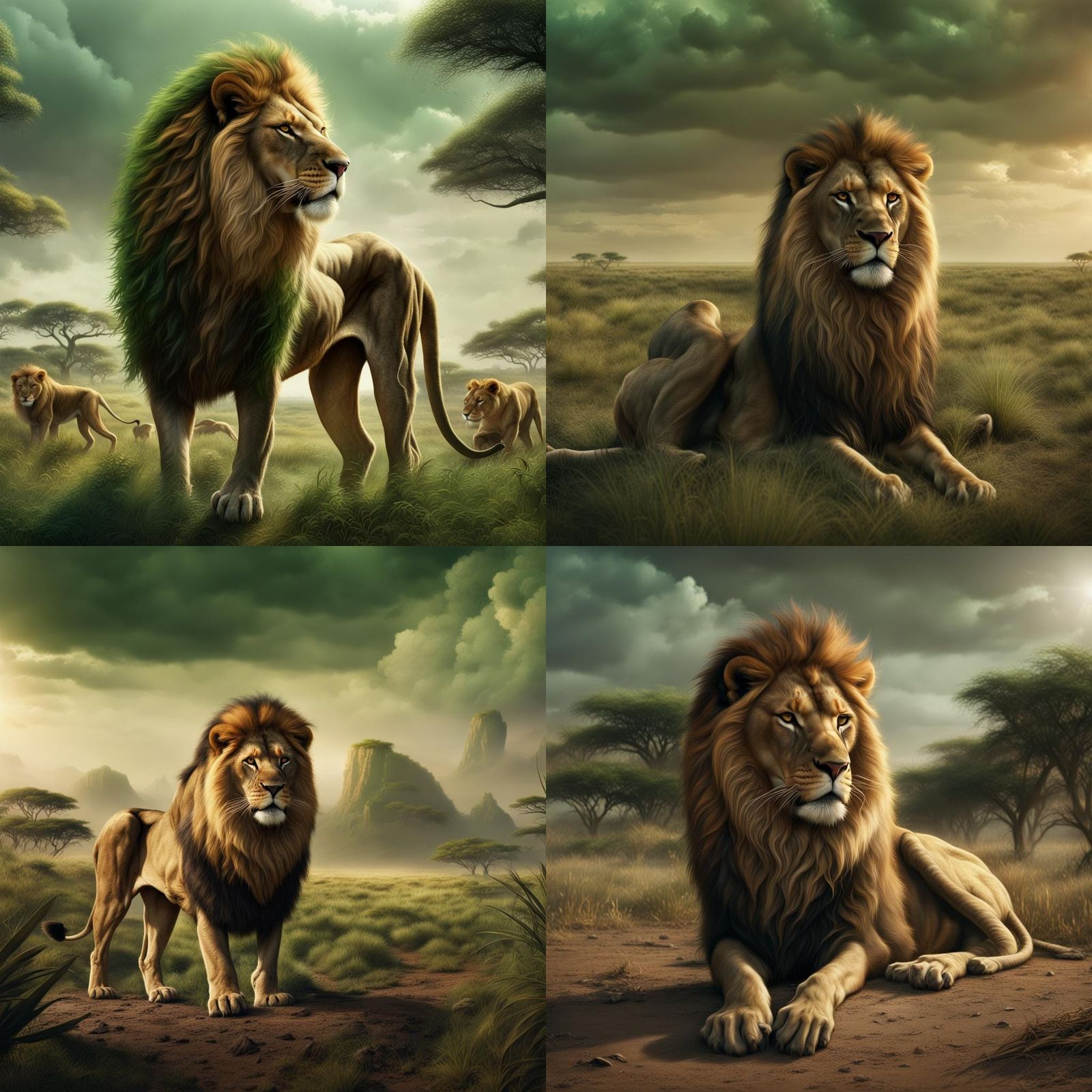 Green Lion Roams the Savannah: Digital Matte Painting