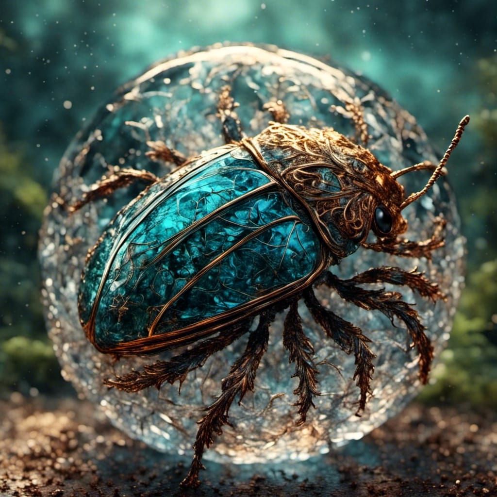 Glass and Silver Beetle in Dreamy Ethereal Style