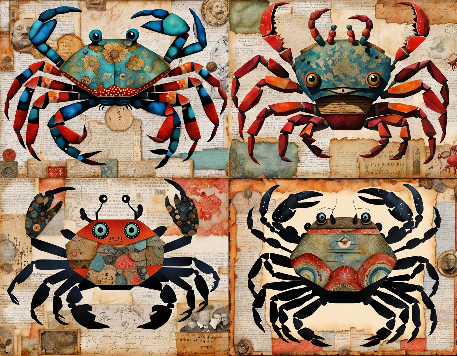Homunculus Crab in Collage Art Style