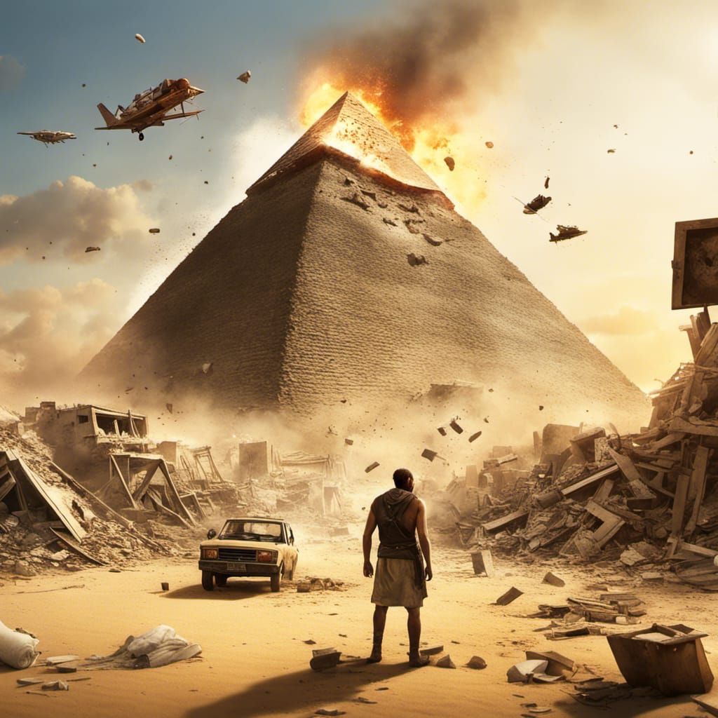 Pyramid of Giza Destruction: Hyperrealistic Splash Art