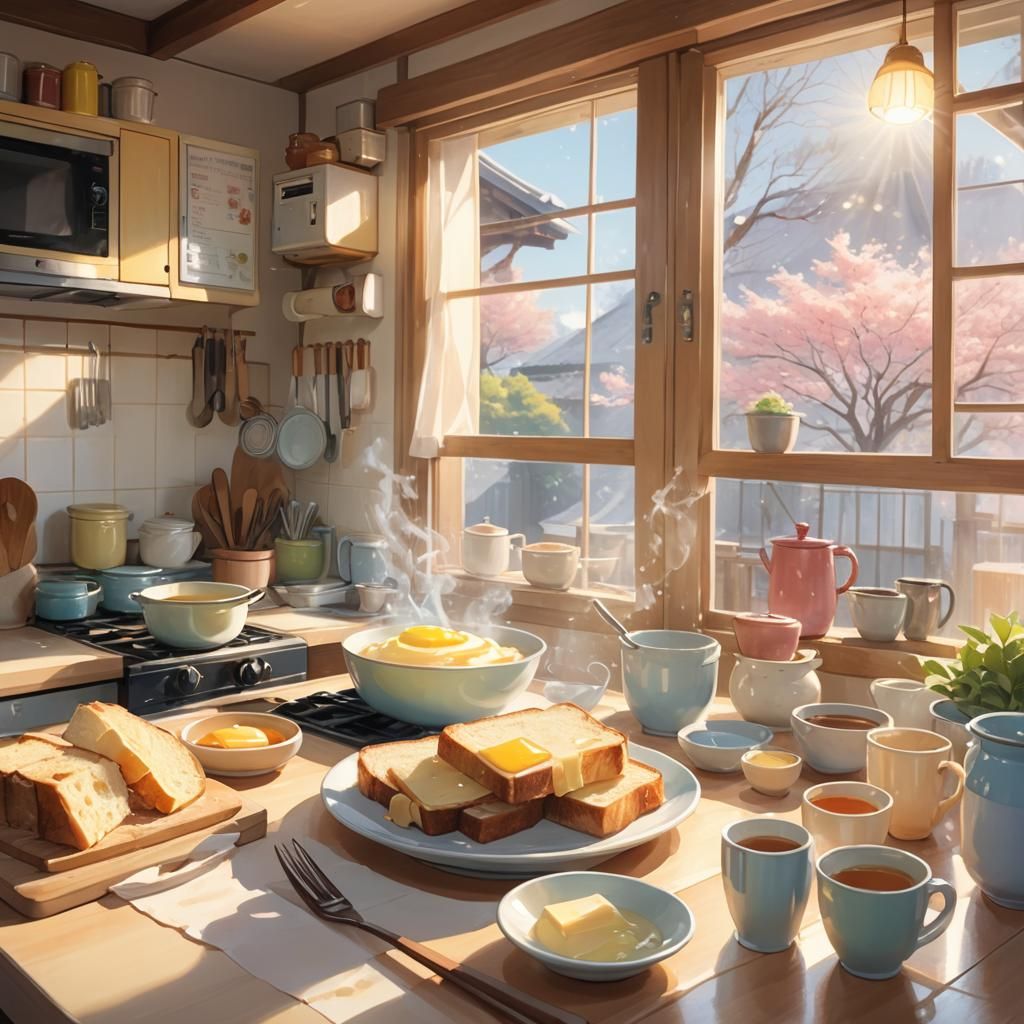 Butter Melting on Toast: Vibrant Anime Art