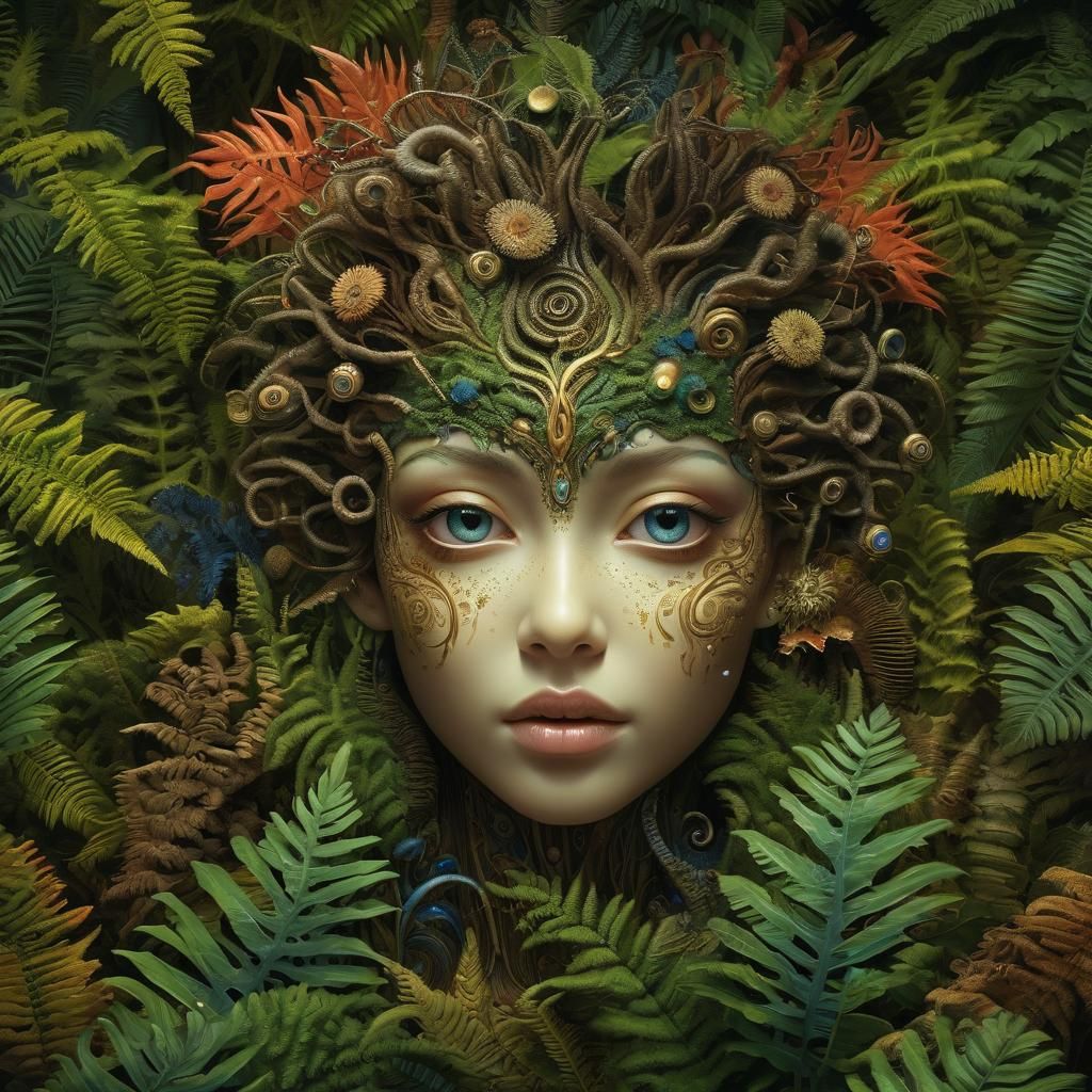 Mystical Biomechanical Forest with Giant Fern, Naoto Hattori...