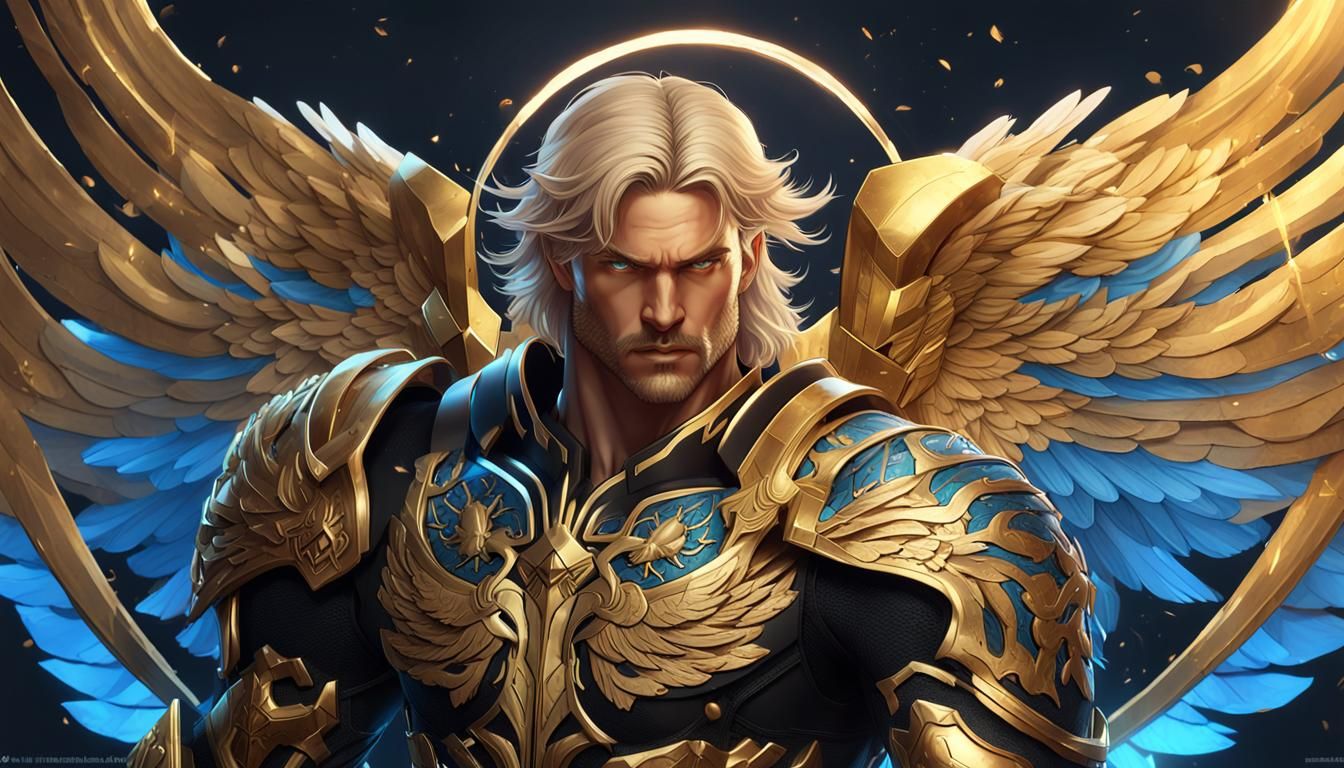 Uriel: Angel in Golden Armor, Hyperrealistic Illustration