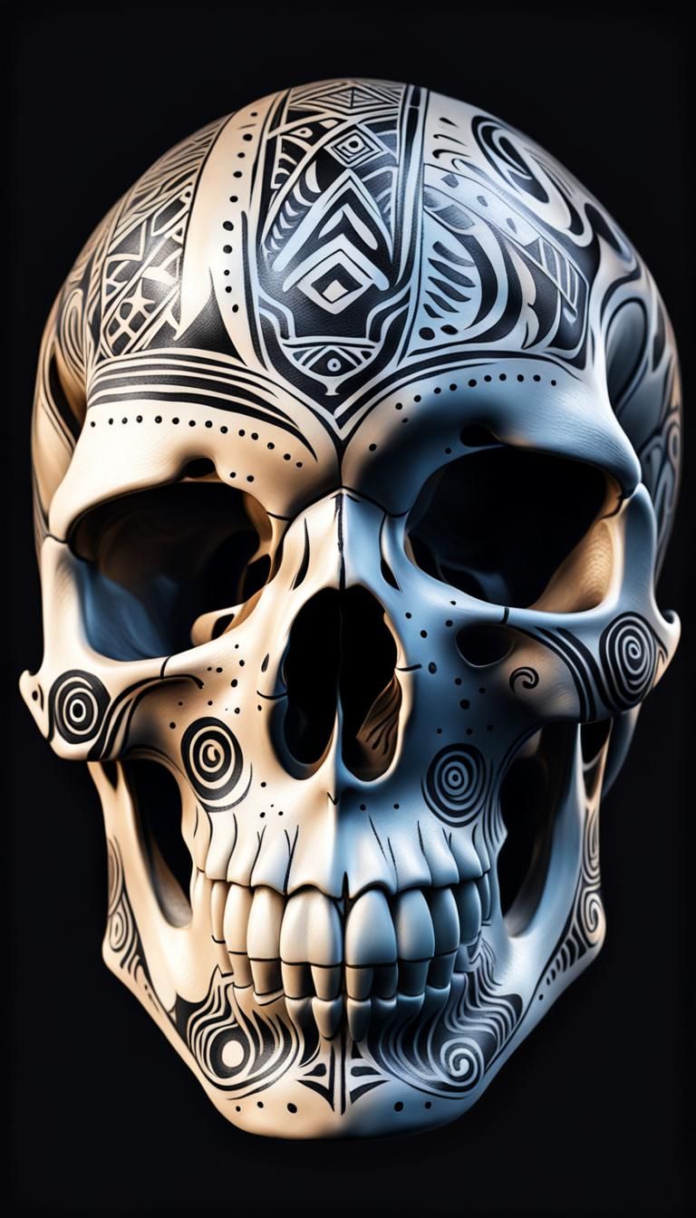 Tribal Tattoo Skull: Quarter View Art