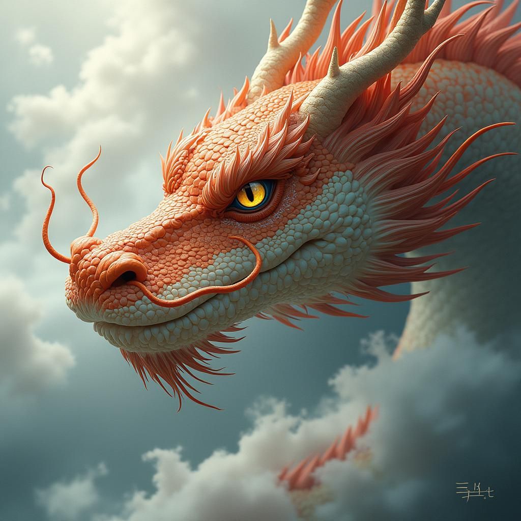 Serpentine Chinese Dragon's Eye in Traditional Art Style