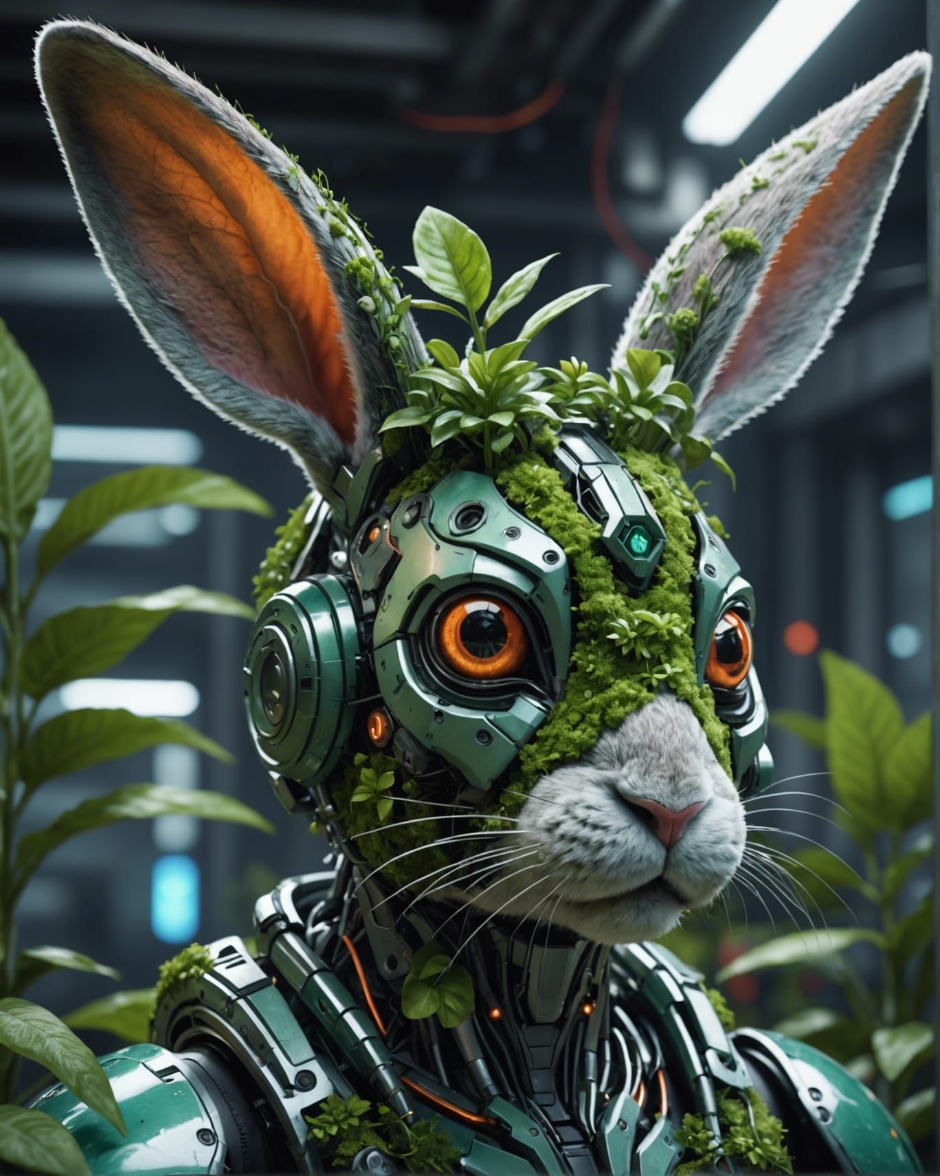 Biopunk Rabbit with Chlorophyll Implants in Vivid Portrait