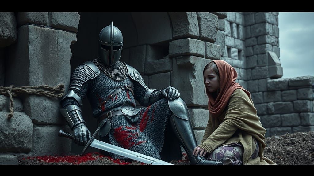 Wounded Knight and Mourning Girl in Castle