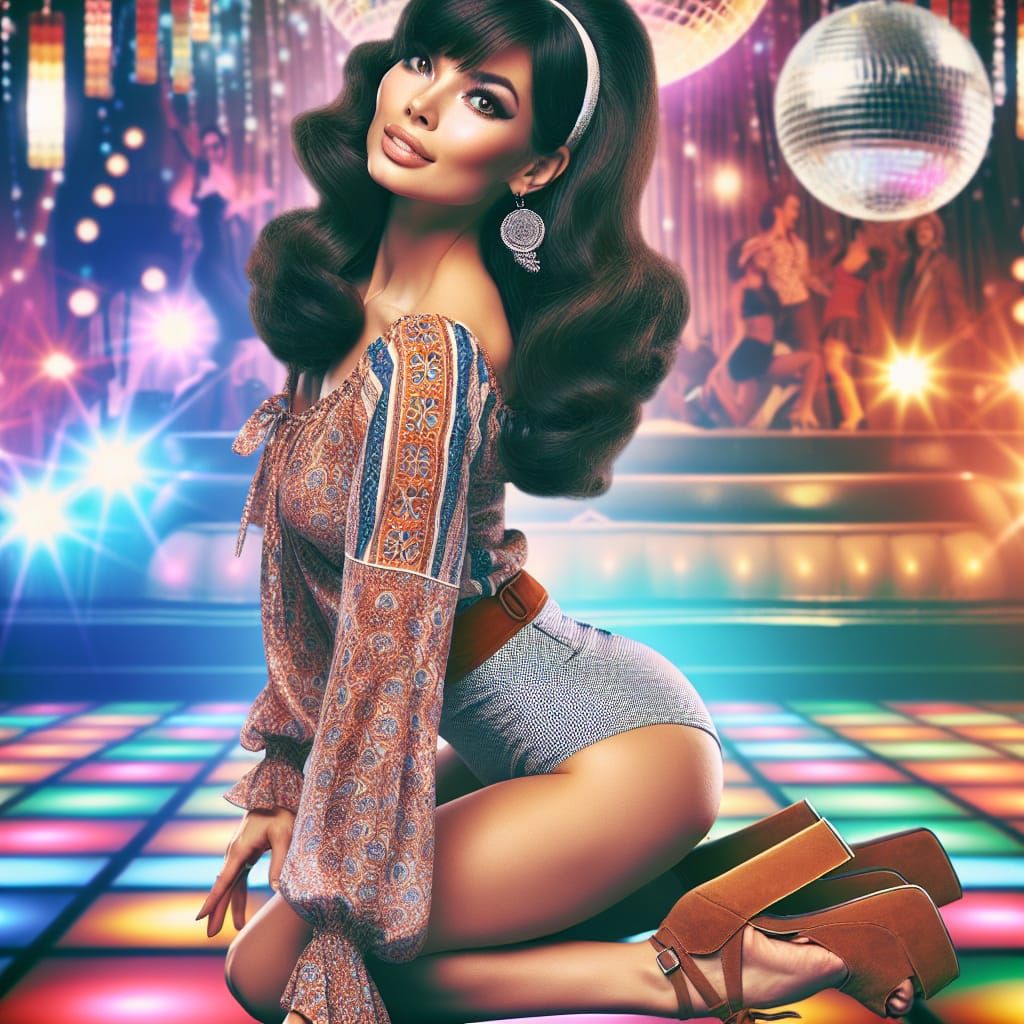 Vintage Disco Siren in a Funky Dance Floor Setting