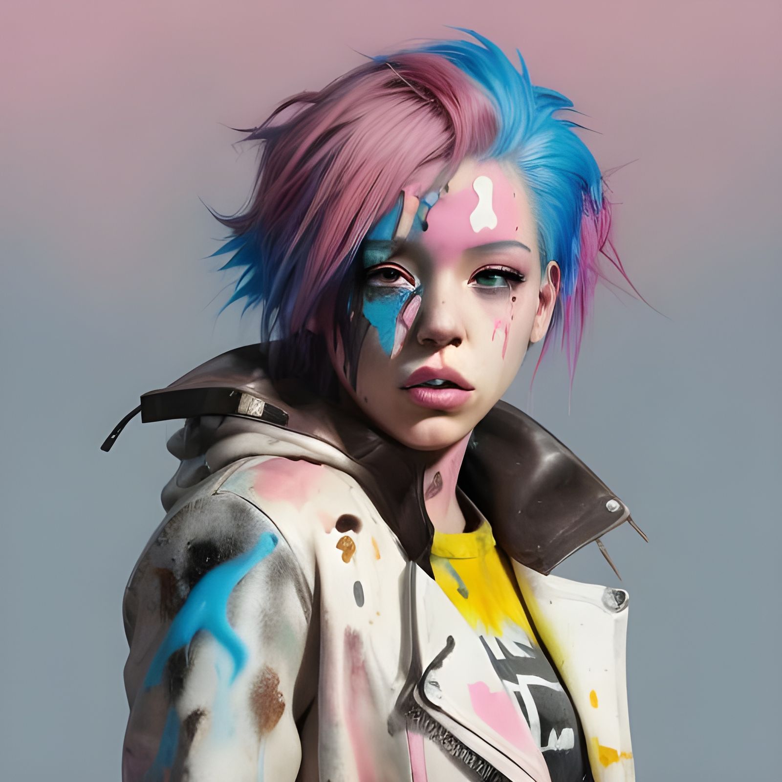 Post-Apocalyptic Pink-Haired Girl in Graffiti Art Style