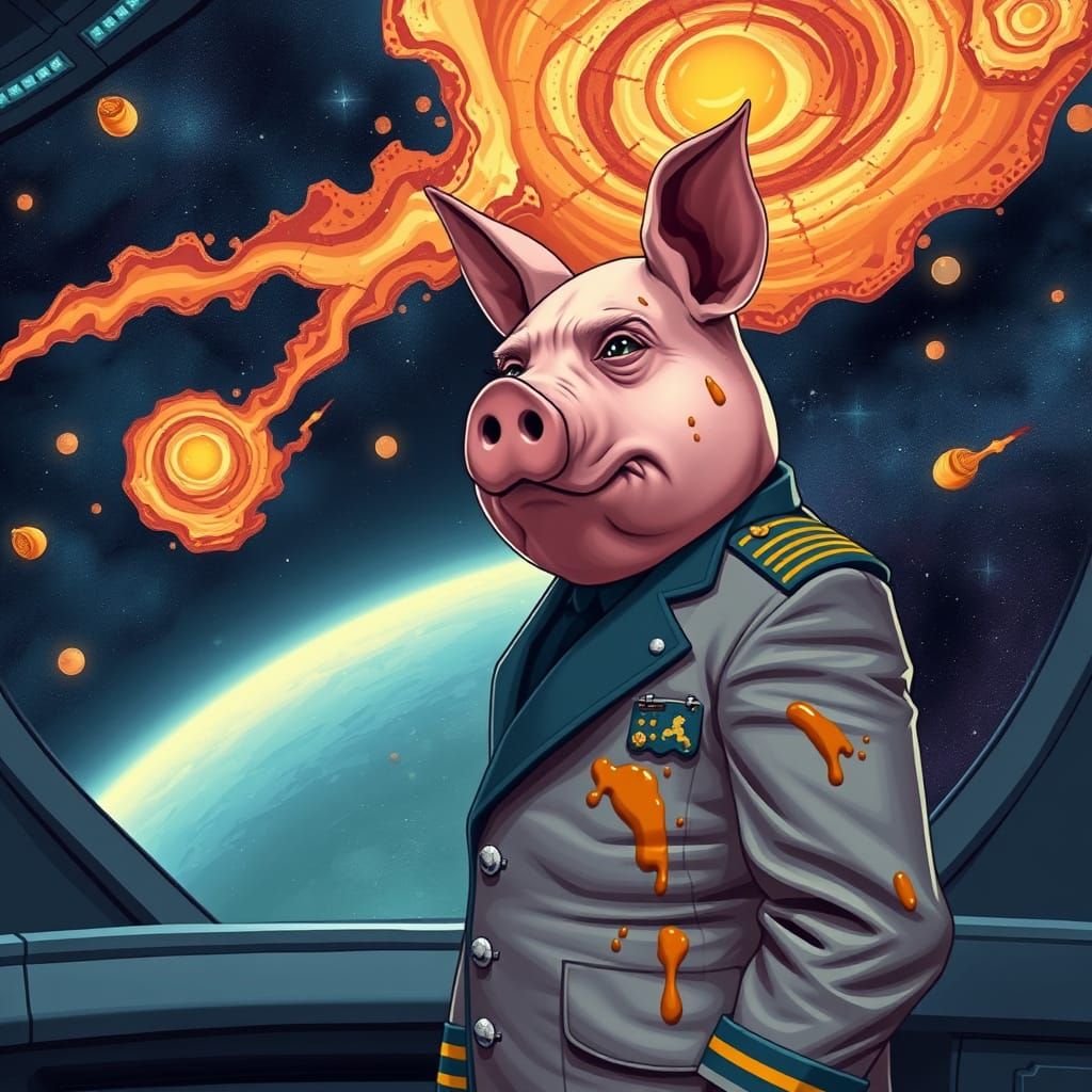 Pig-Headed Captain Gazes at Cosmic Nebula