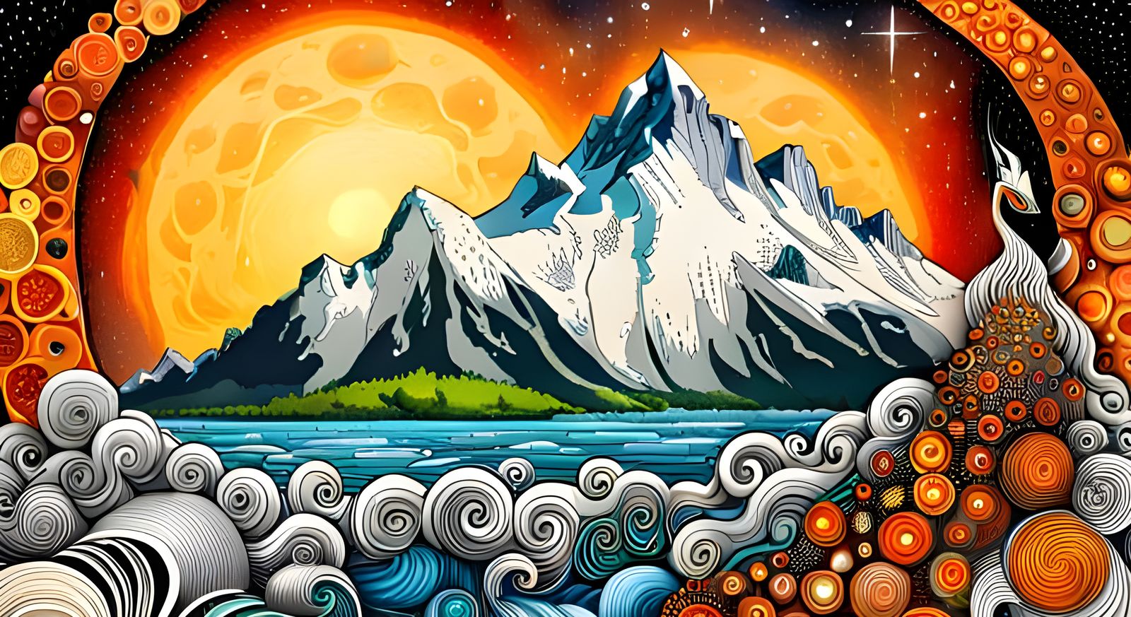 Fiery Fractal Quantum Zentangle with Crystalline Refractions