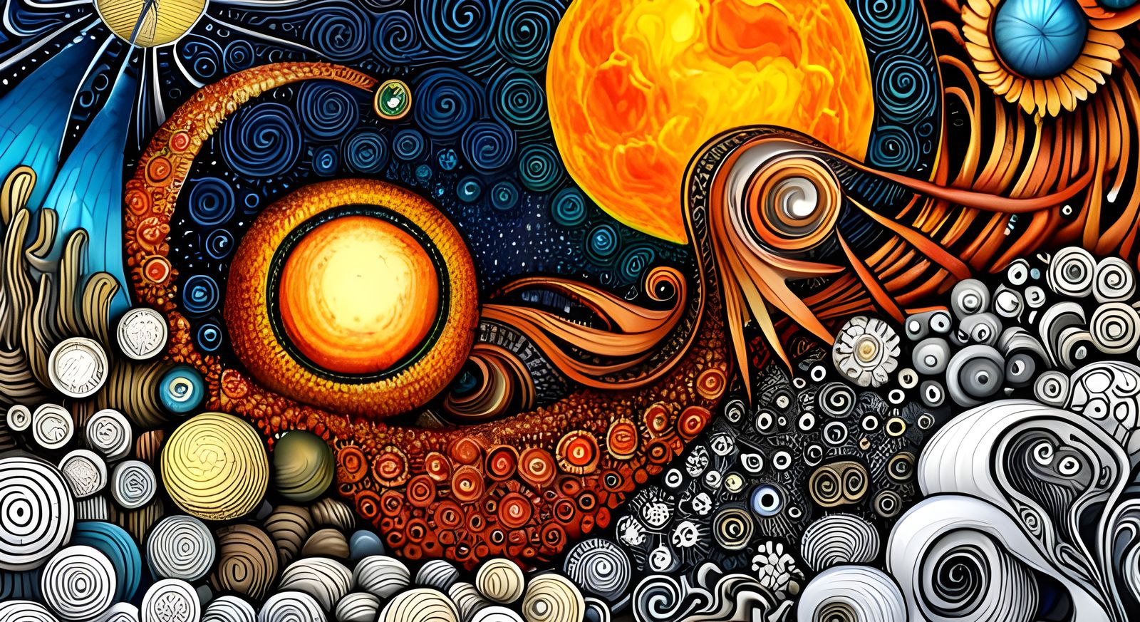 Mystical Aboriginal Landscape with Fractals and Geometric Pa...