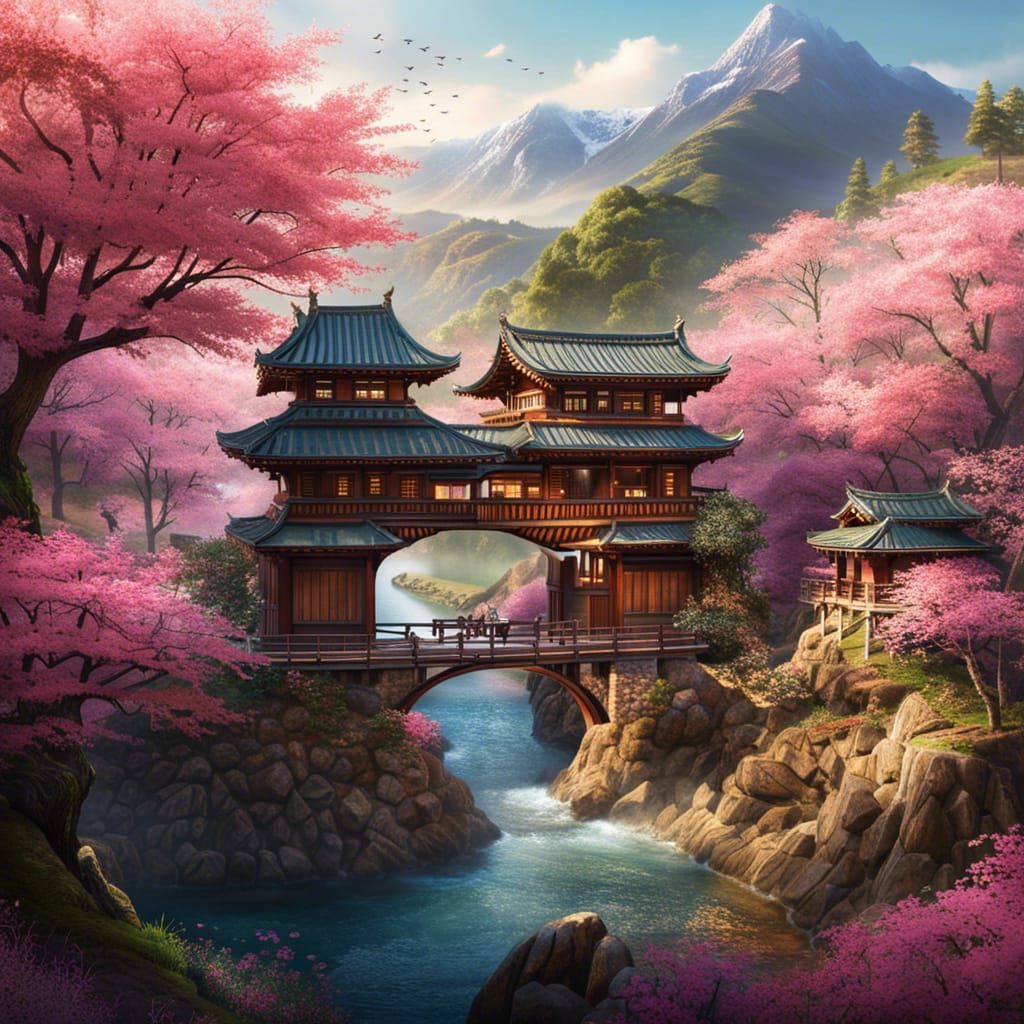 japanese bridge over a river