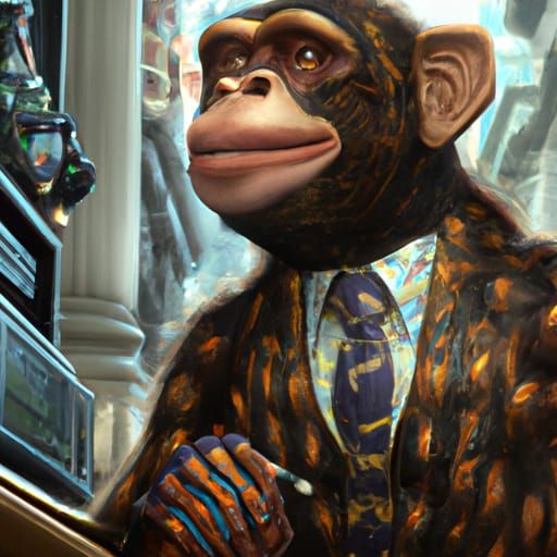 Monkey in Suit on Wall Street, Detailed 3D Art
